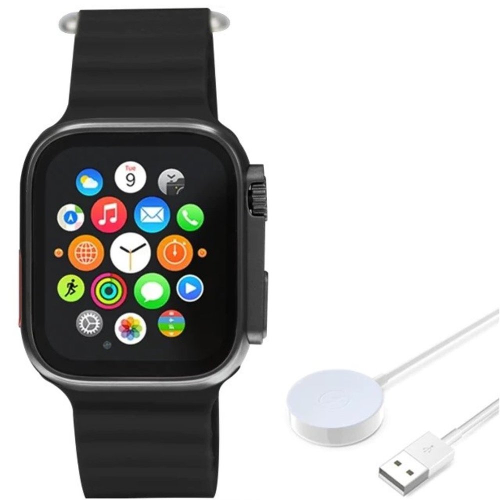 45mm Women Men's Sport Blood Oxygen Heart Rate Blood Pressure Smart Watch Black